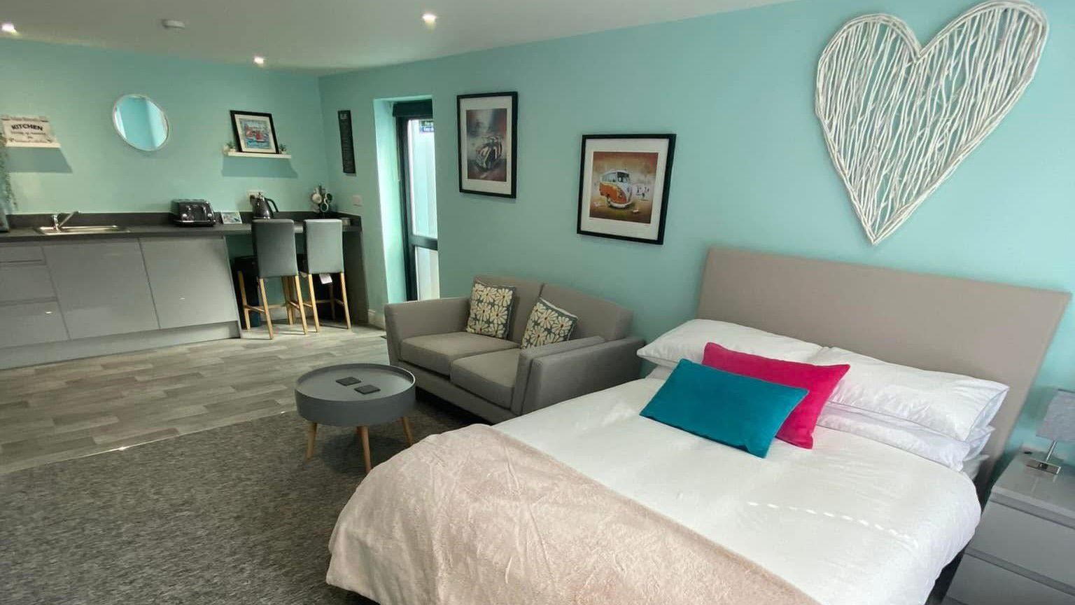 Studio bedroom interior at Solent Retreat