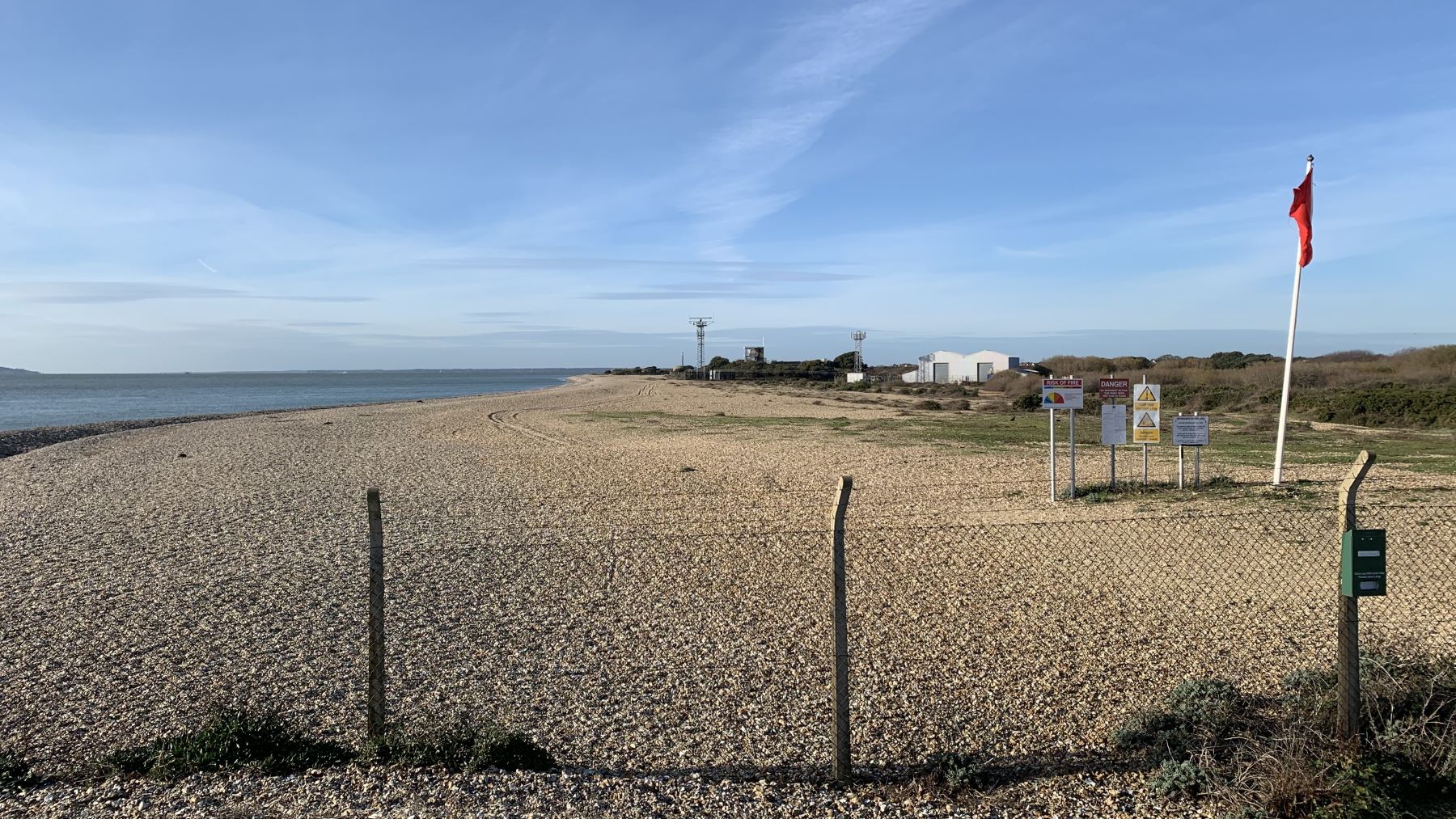 Area around Browndown Battery, including the beach. The red flag is up, indicating the site is in use for training exercises
