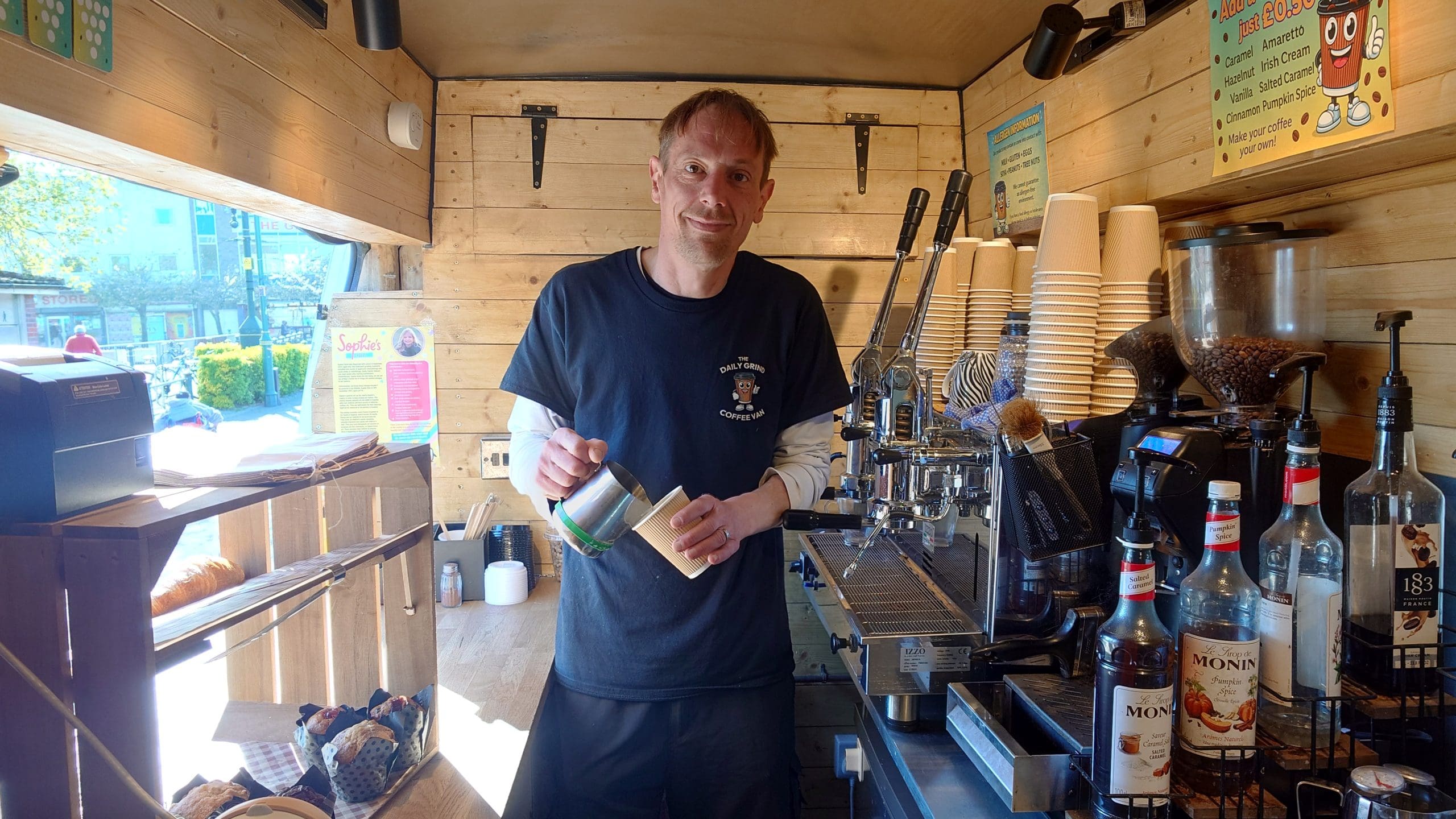 Chris pouring coffee